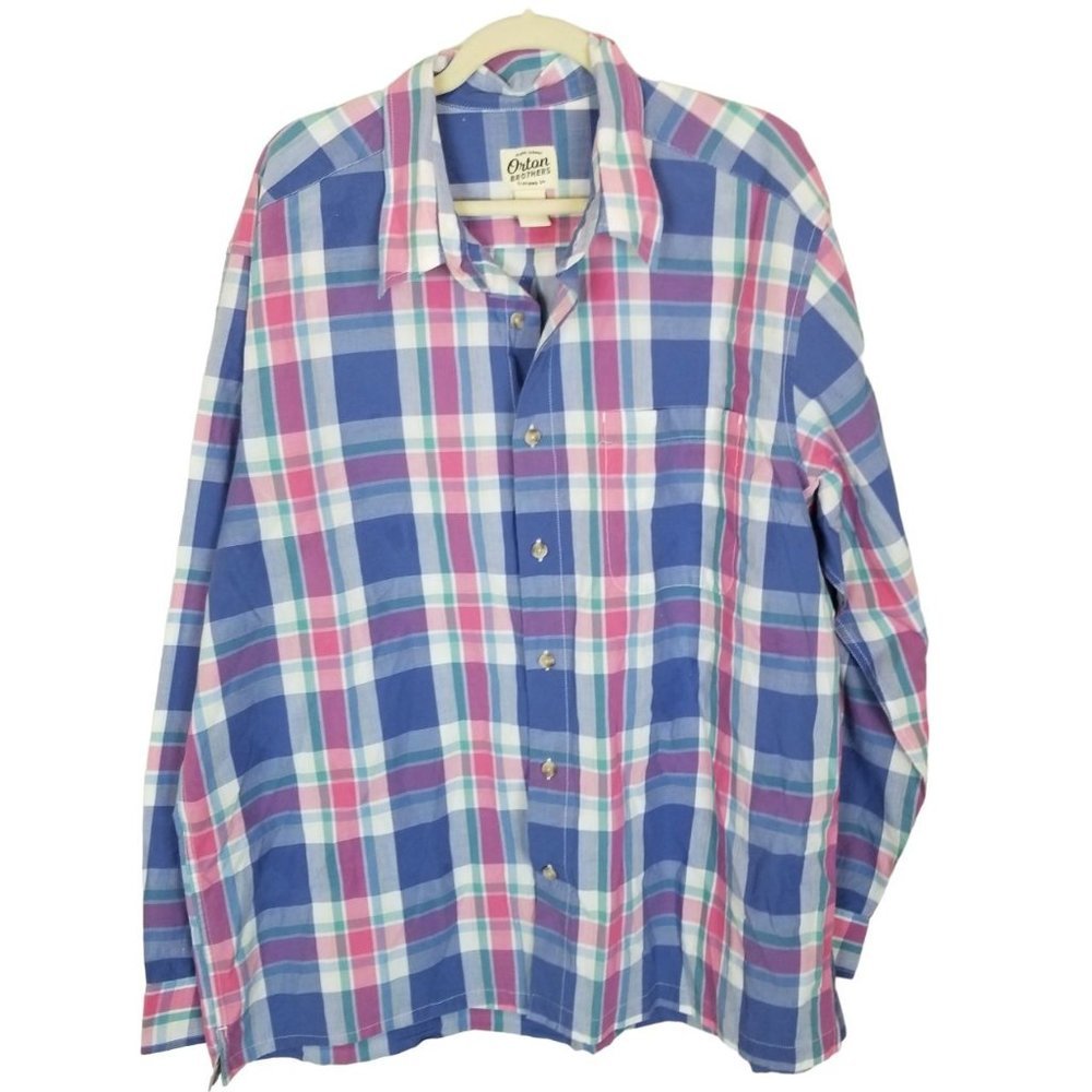 Orton Brothers Mens 2XL Blue Plaid Long Sleeves Bu